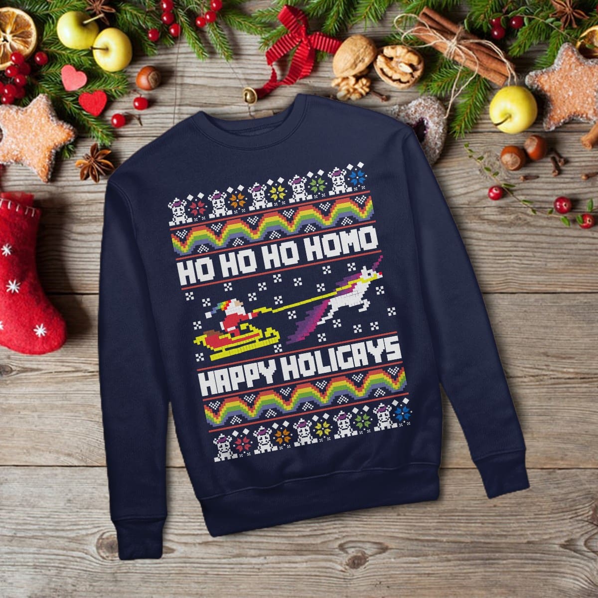 LGBT Santa Riding Unicorn - Ho Ho Ho Homo Happy Holigays