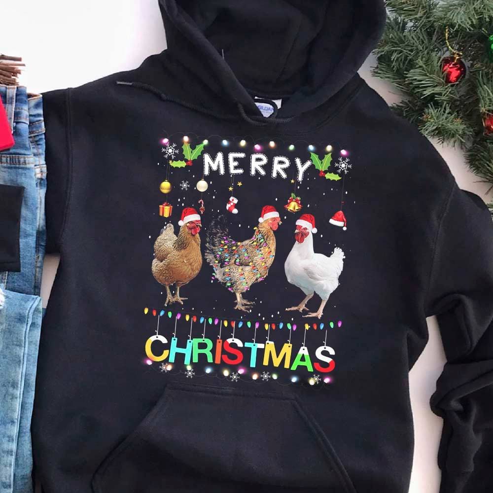 Chickens Santa Hat Christmas Lights - Merry Christmas
