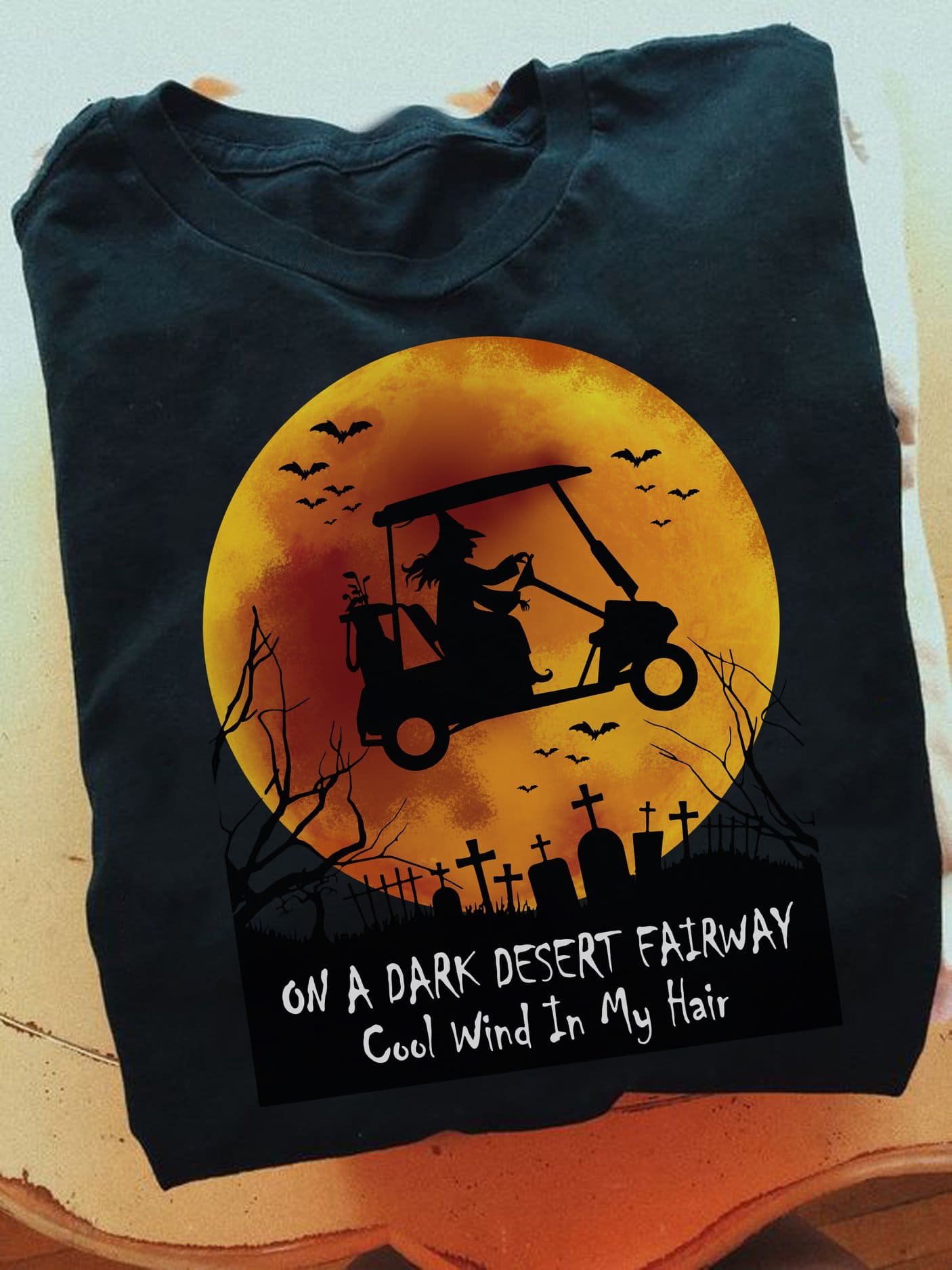 Witch Driving Golf Cart Halloween Costume - On a dark desert fairway cool wind in my hair