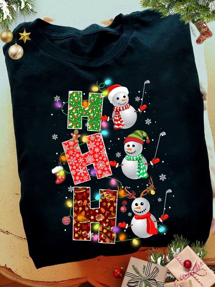 Snowman Golf Player Xmas Lights H H H Christmas Shirt