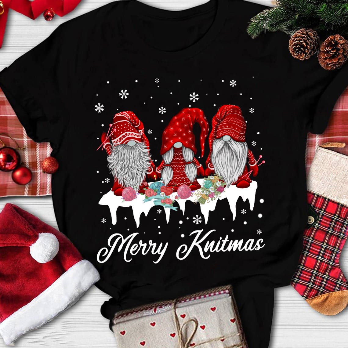 Gnomes Knitting Ugly Christmas Sweater - Merry Knitmas