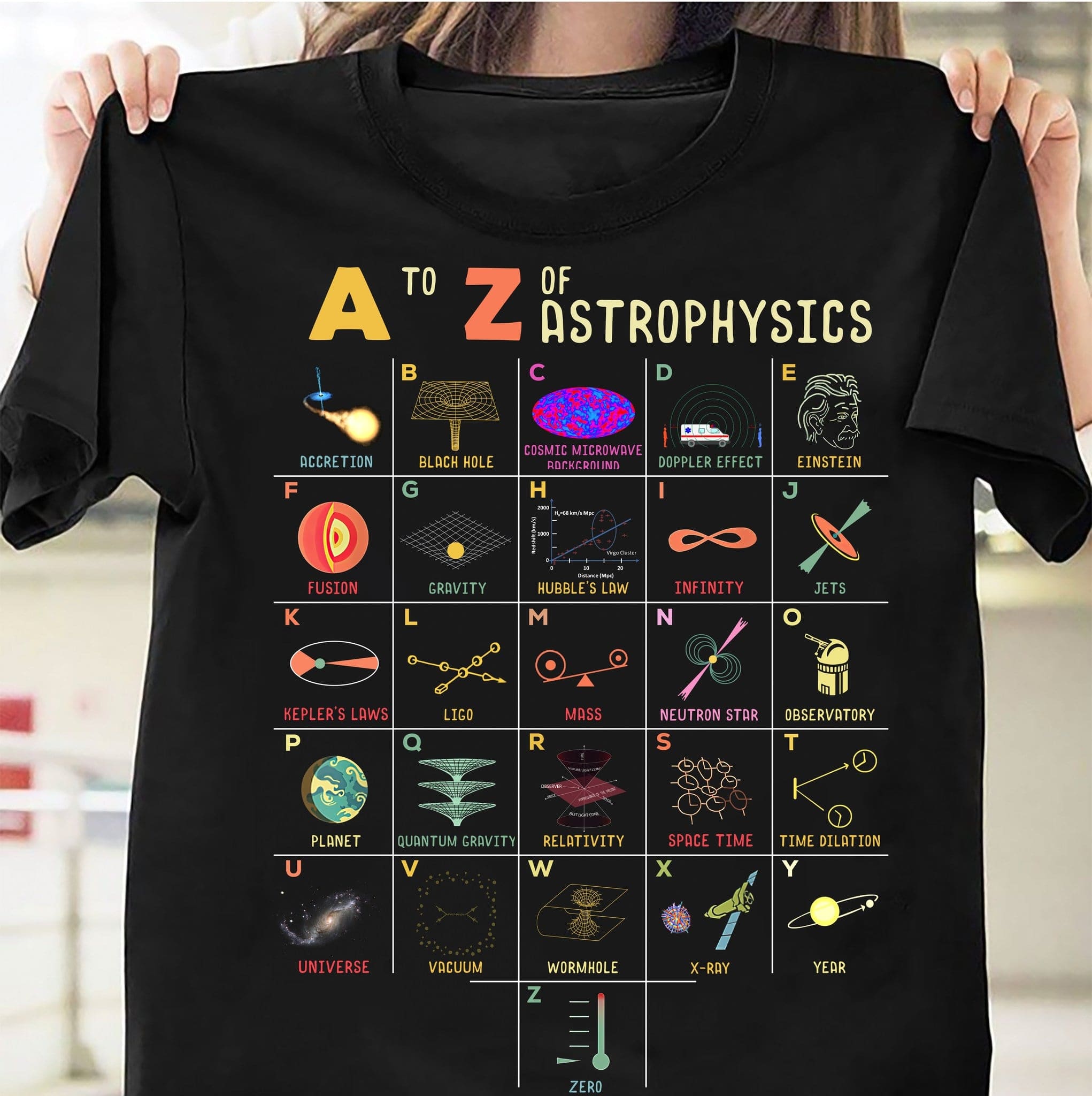 A to Z of astrophysics - Astrophysics alphabet, T-shirt for teachers