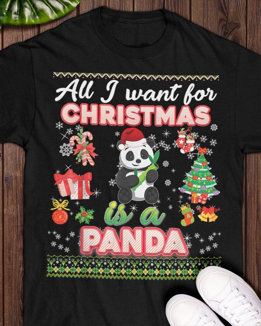 All I want for Christmas is a panda - Panda wearing Santa hat, gift for Christmas day
