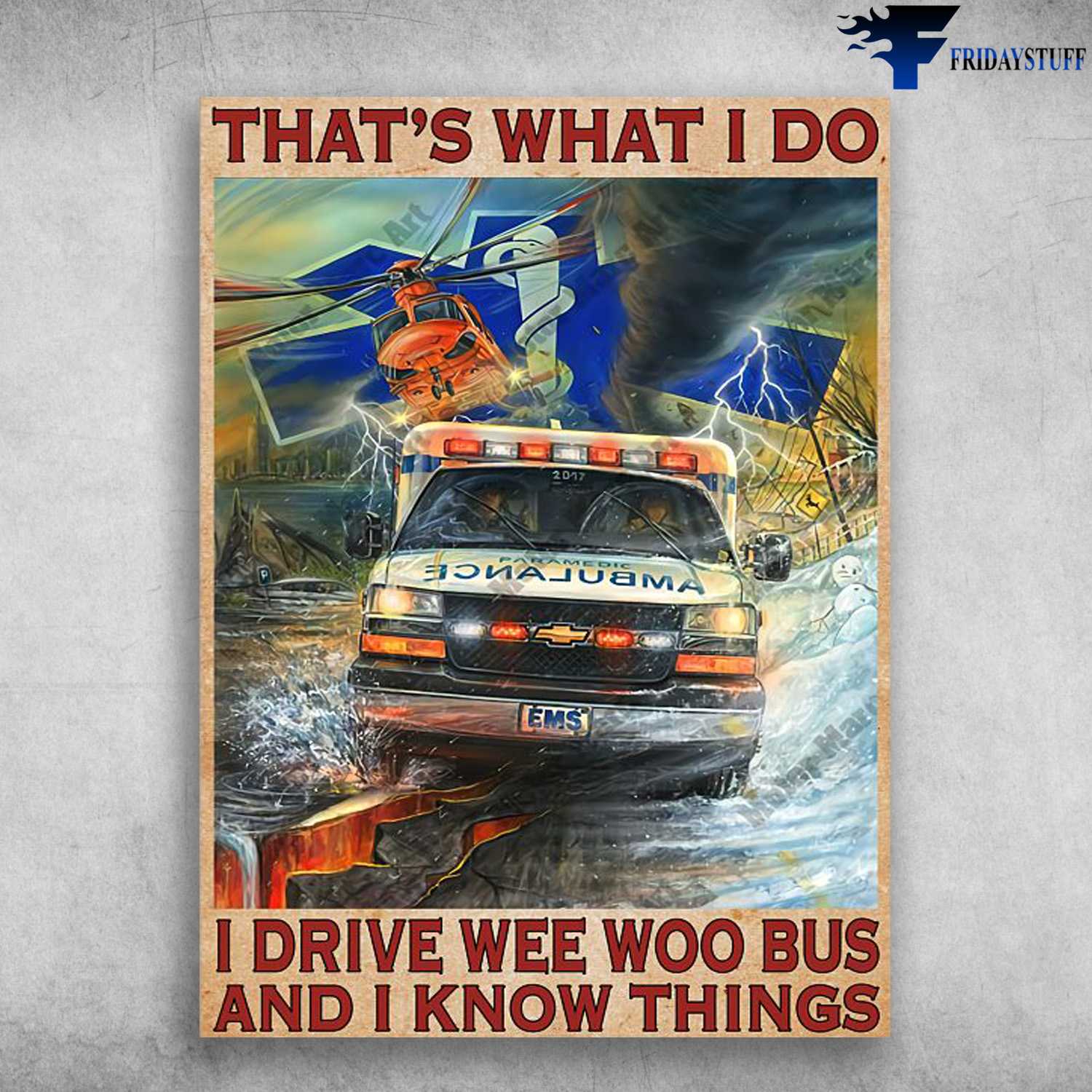 Ambulance Poster, Emergency Ambulance, That's What I Do, I Drive Wee Woo Bus, And I Know Things