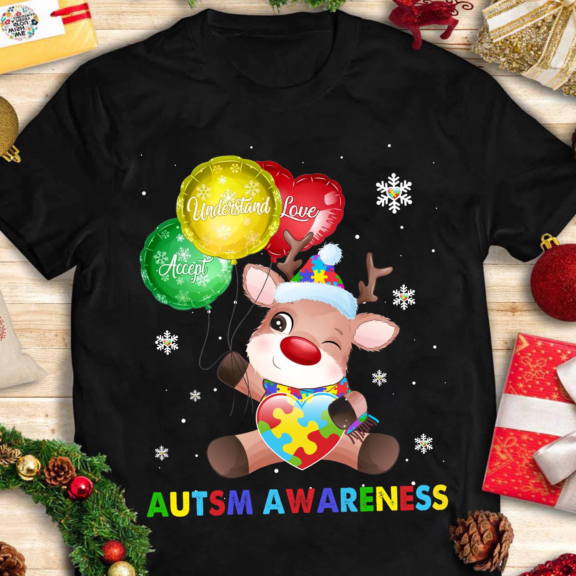 Autism awareness - Accept understand love, Christmas reindeer autism
