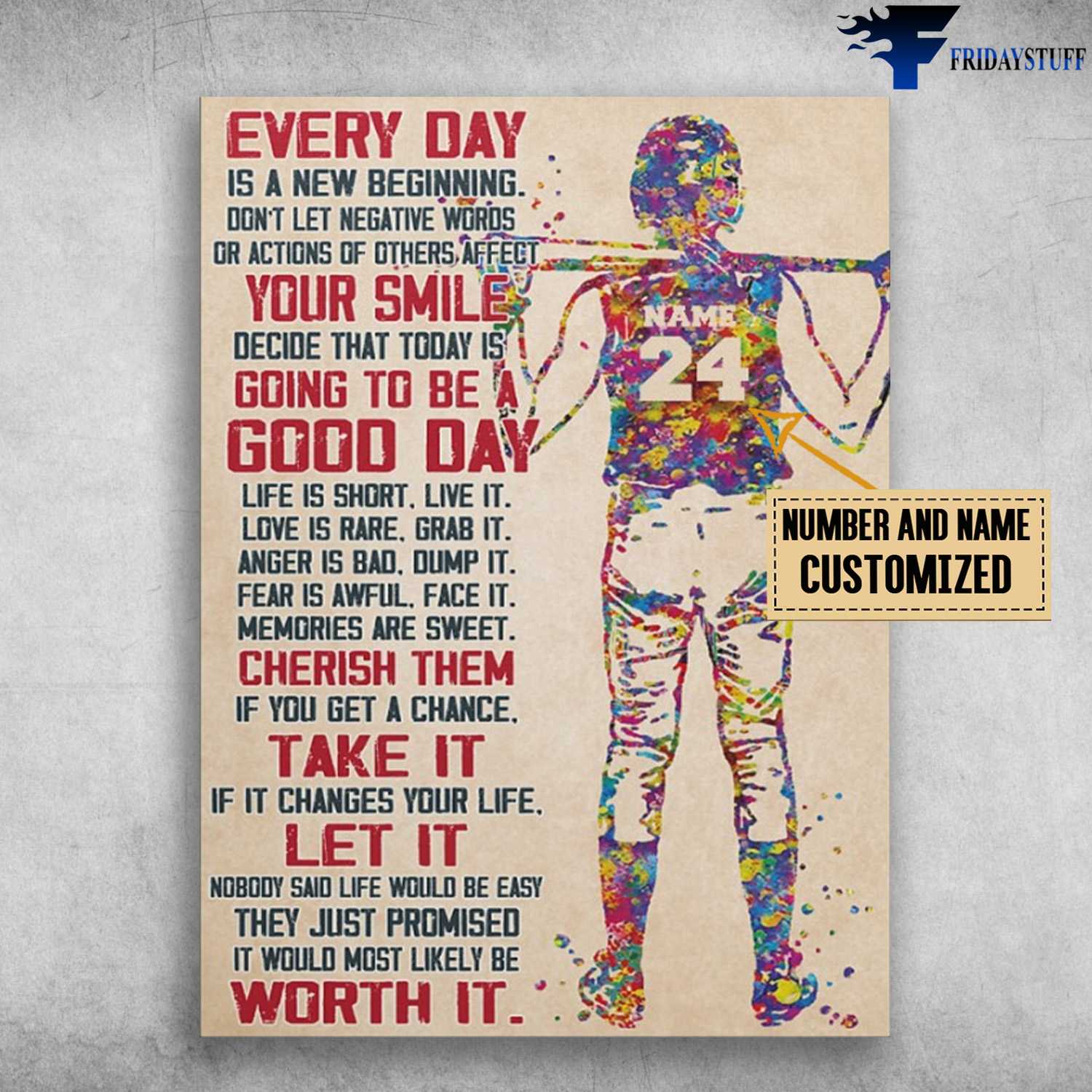Baseball Poster, Baseball Decor, Every Day Is A New Beggining, Don't Let Negtive Words, Or Actions Of Others Affect, Your Smile Decide That Today, Is Going To Be A Good Day