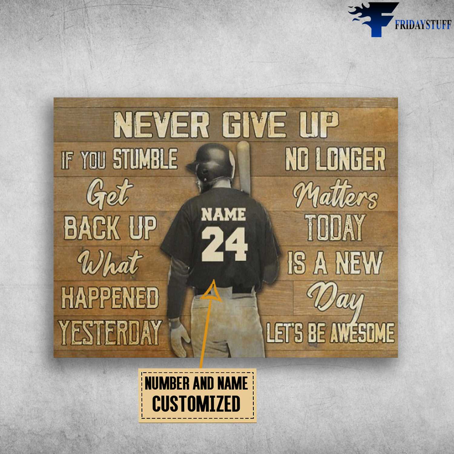 Baseball Poster, Baseball Lover, Never Give Up, If You Stumble, Get Back Up, What Happened Yesterday, No Longer Matters, Today Is A New Day, Let's Be Awesome