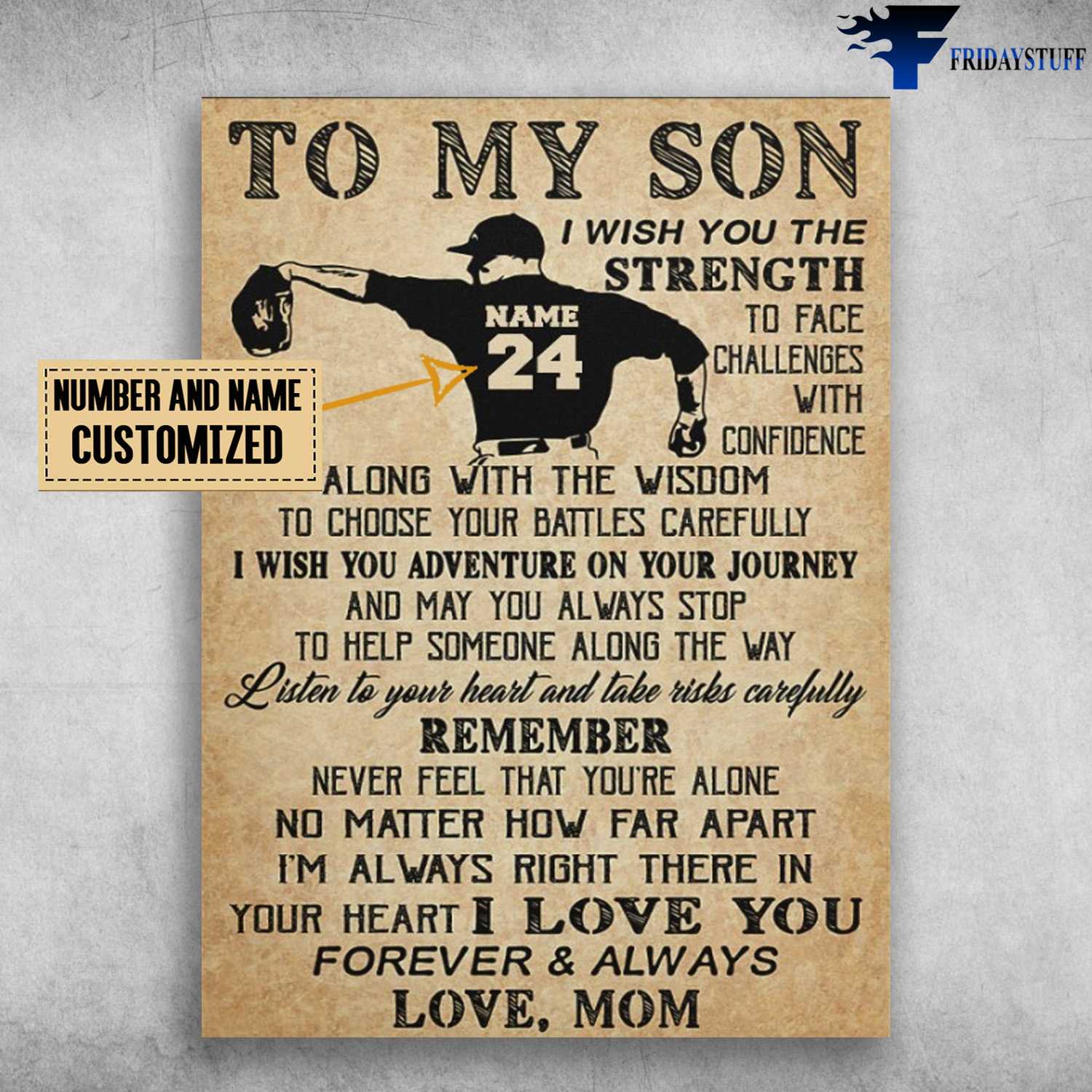 Baseball Son, Baseball Poster, Mom And Son, To My Son, I Wish You The Strength, To Face Challenges With Confidence, Along With The Wisdom, To Choose Your Battles Carefully