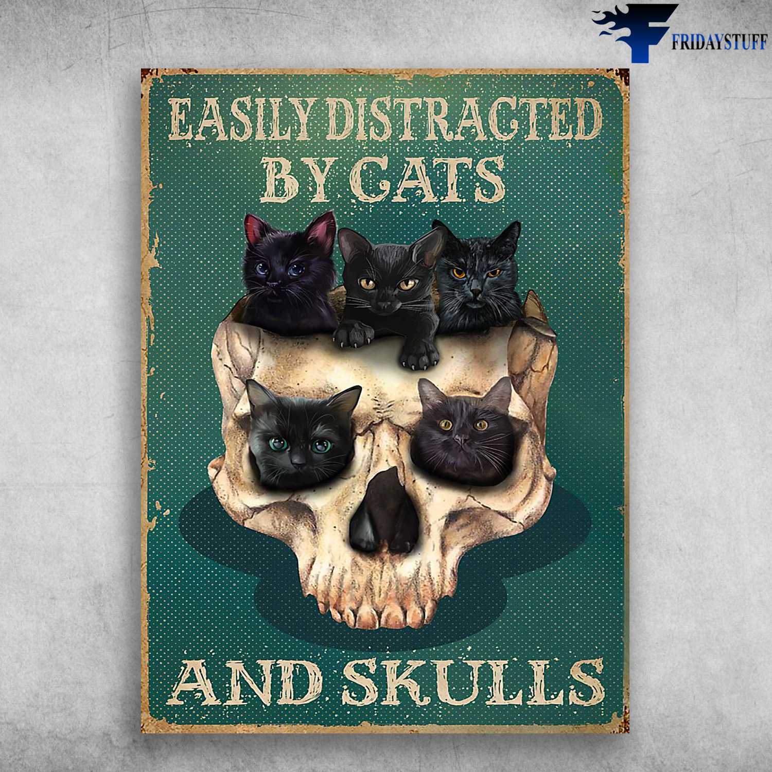 Black Cat, Skull Poster, Easily Distracted By Cats And Skulls