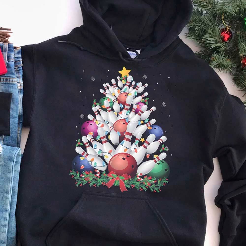 Bowling Christmas tree - Gift for bowling player, Christmas ugly sweater