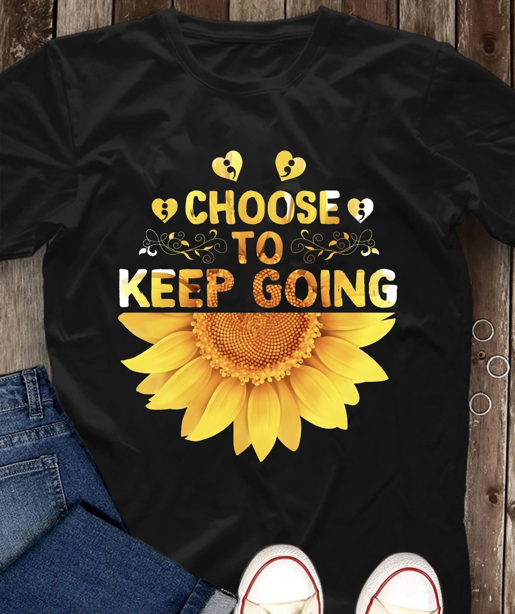 Choose to keep going - Sunflower graphic T-shirt, suicide prevention awareness