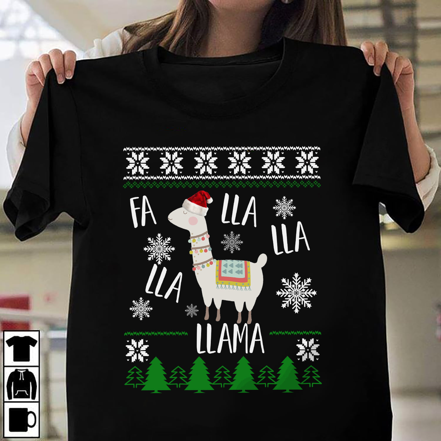 Christmas Llama - White Llama graphic T-shirt, Christmas day ugly sweater