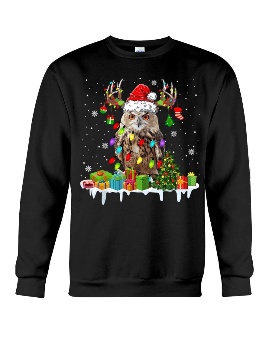 Christmas day owl - Owl reindeer horn, Christmas ugly sweater