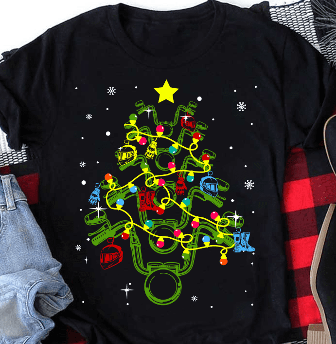 Christmas gift for biker - Merry Christmas T-shirt, Biker Christmas tree