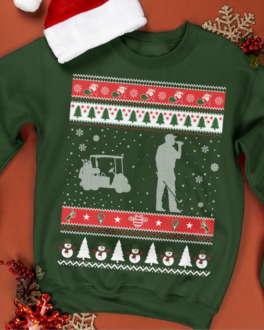 Christmas gift for golfer - Golf cart graphic T-shirt, drinking beer and playing golf