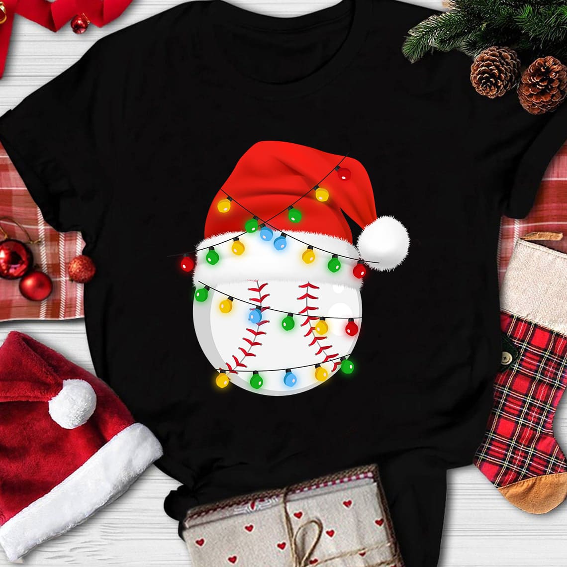 Christmas ugly sweater - Santa Claus' hat, Baseball player T-shirt