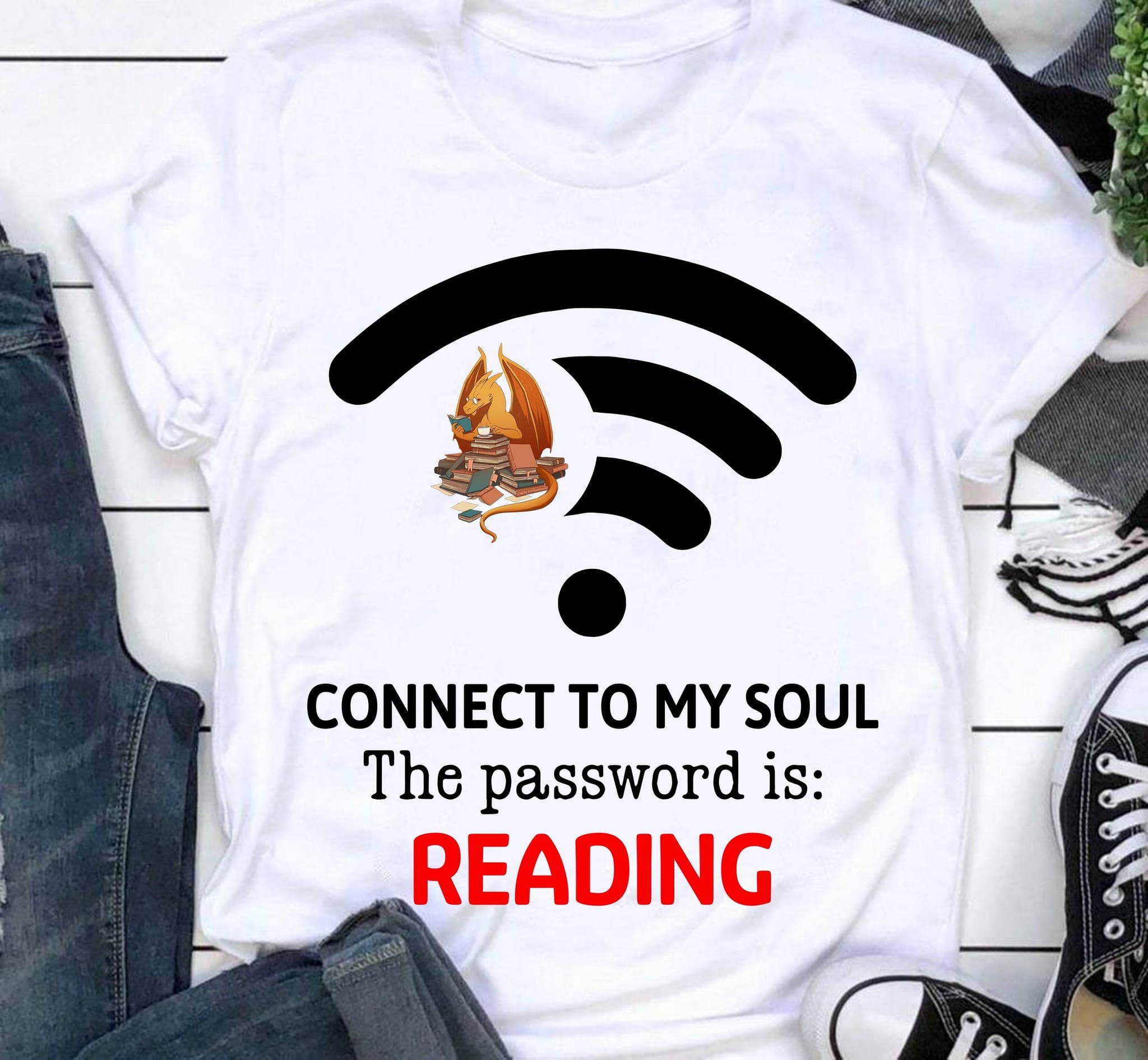 Connect to my soul - Password is reading, gift for book reader, the book dragon