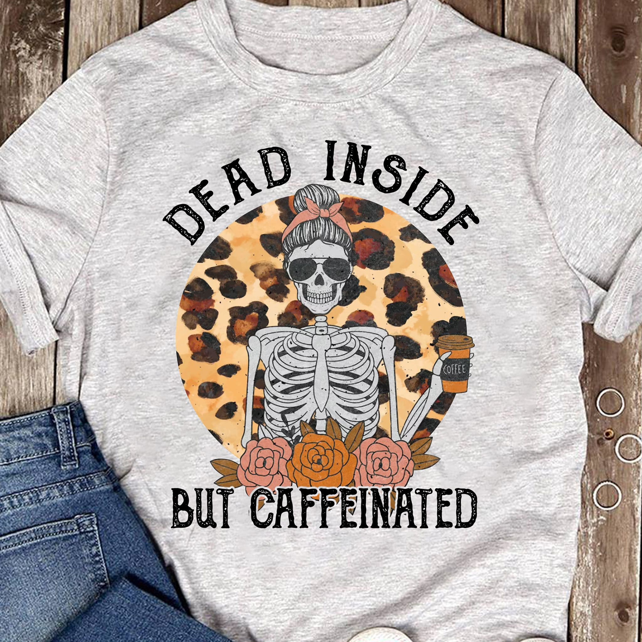Dead inside but caffeinated - Caffein addicted people, Skull drinking coffee