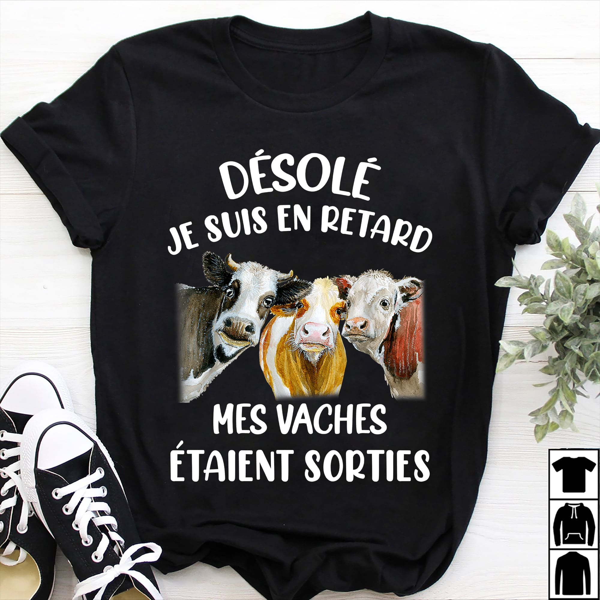 Desole je suis en retard mes vaches etaient sorties - Funny cow T-shirt, gift for cow lover