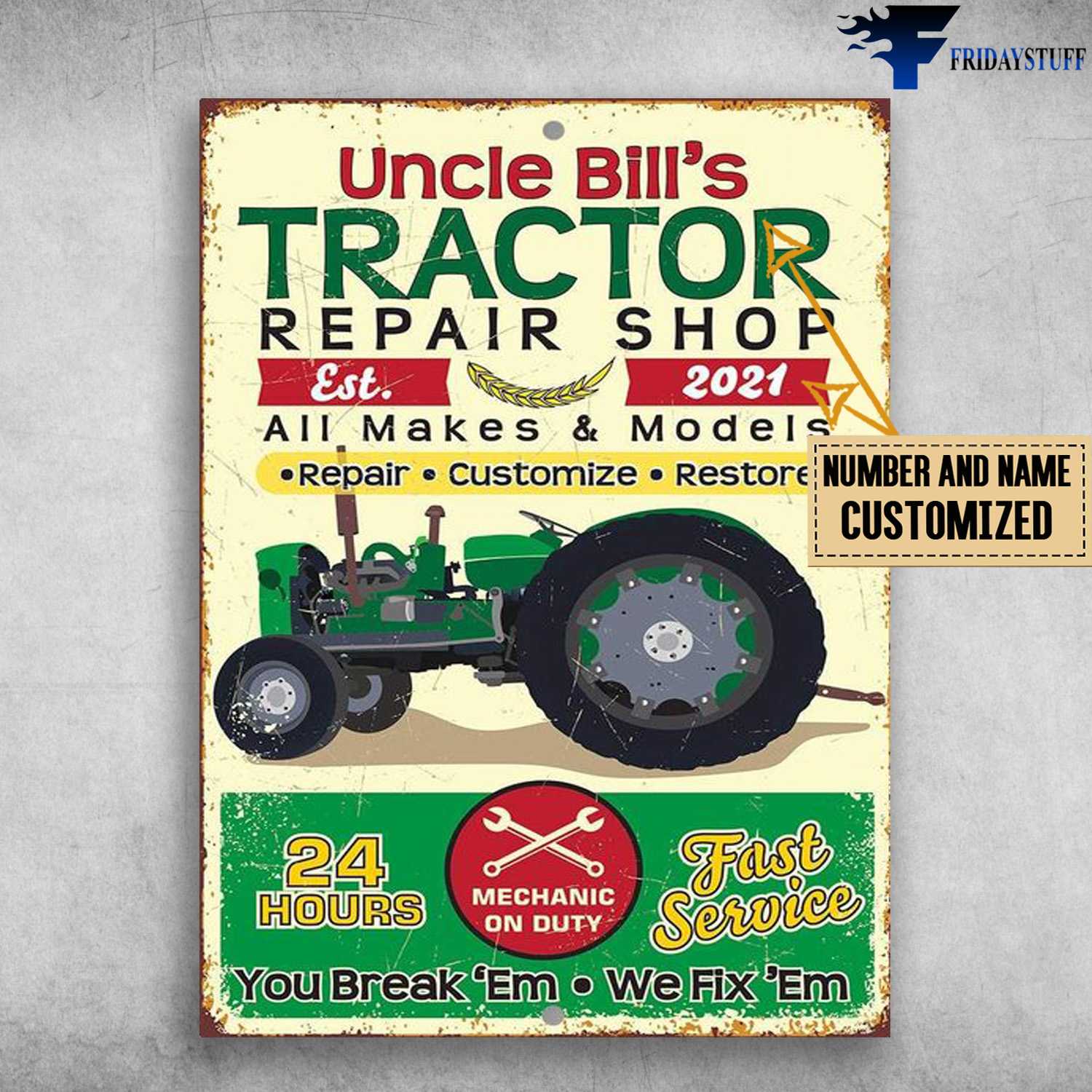 Farmer Poster, Tractor Repair Shop, All Makes And Models, Fast Service