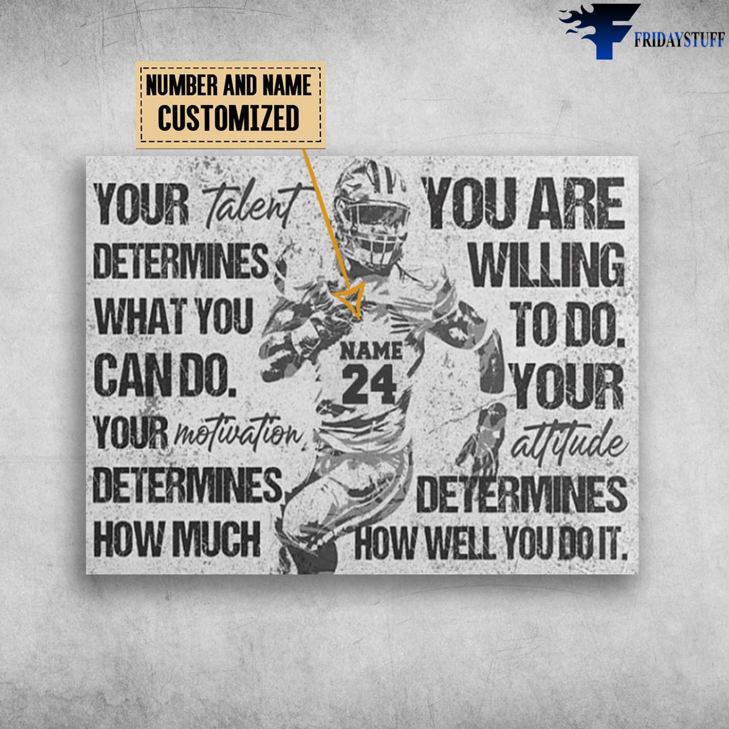 Football Poster, Your Talent Determines What You Can Do, Your Motivation, Determines How Much You Are Willing To Do, Your Attitide Determines How Well You Do It