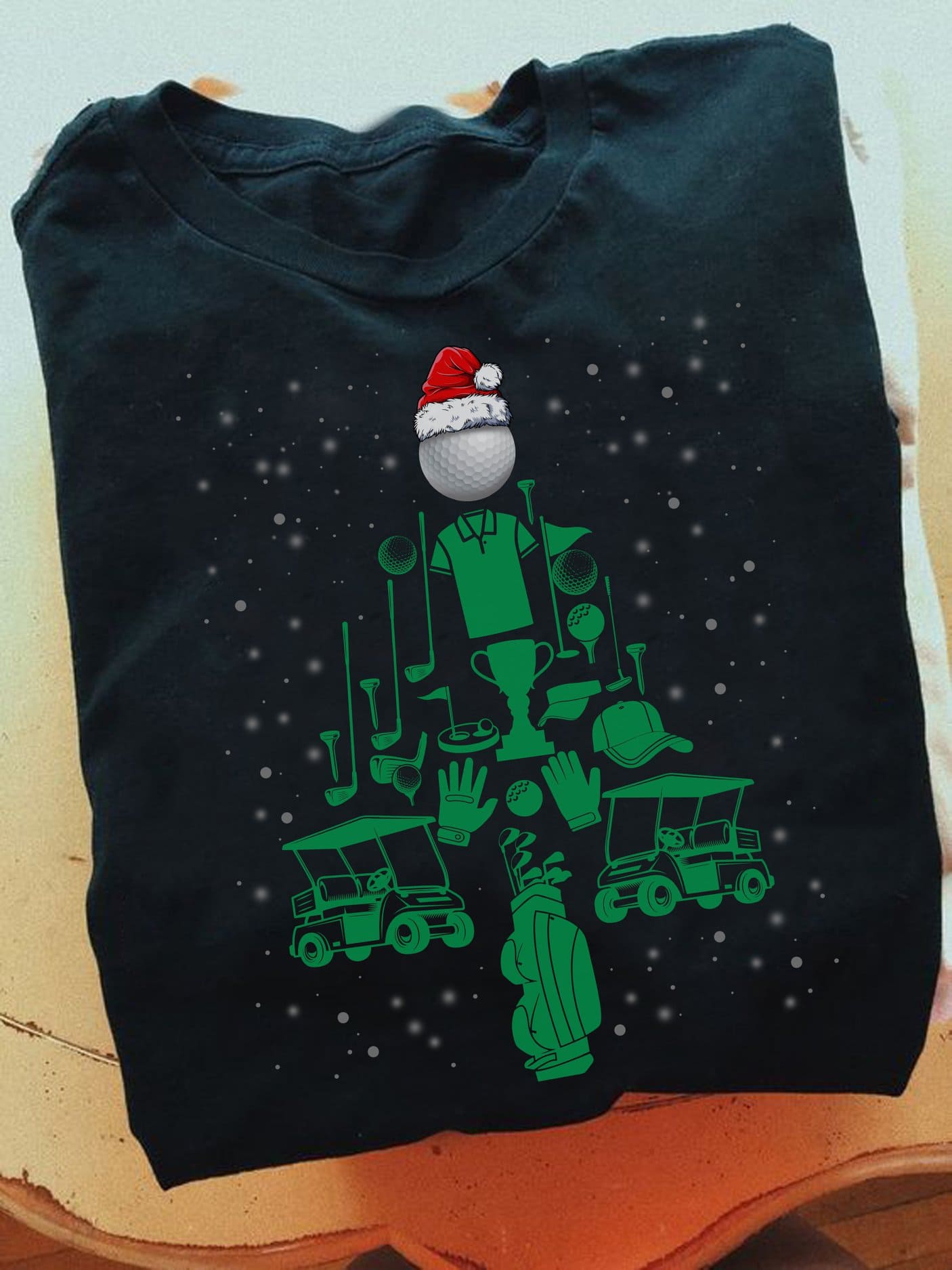 Golf equipment T-shirt - Christmas tree for golfer, golf cart and golf club