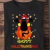 Happy HalloThanksMas - Devil black cat, Halloween pumpkin, gift for the holidays