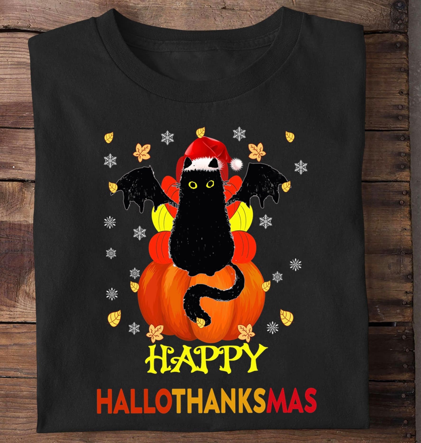 Happy HalloThanksMas - Devil black cat, Halloween pumpkin, gift for the holidays