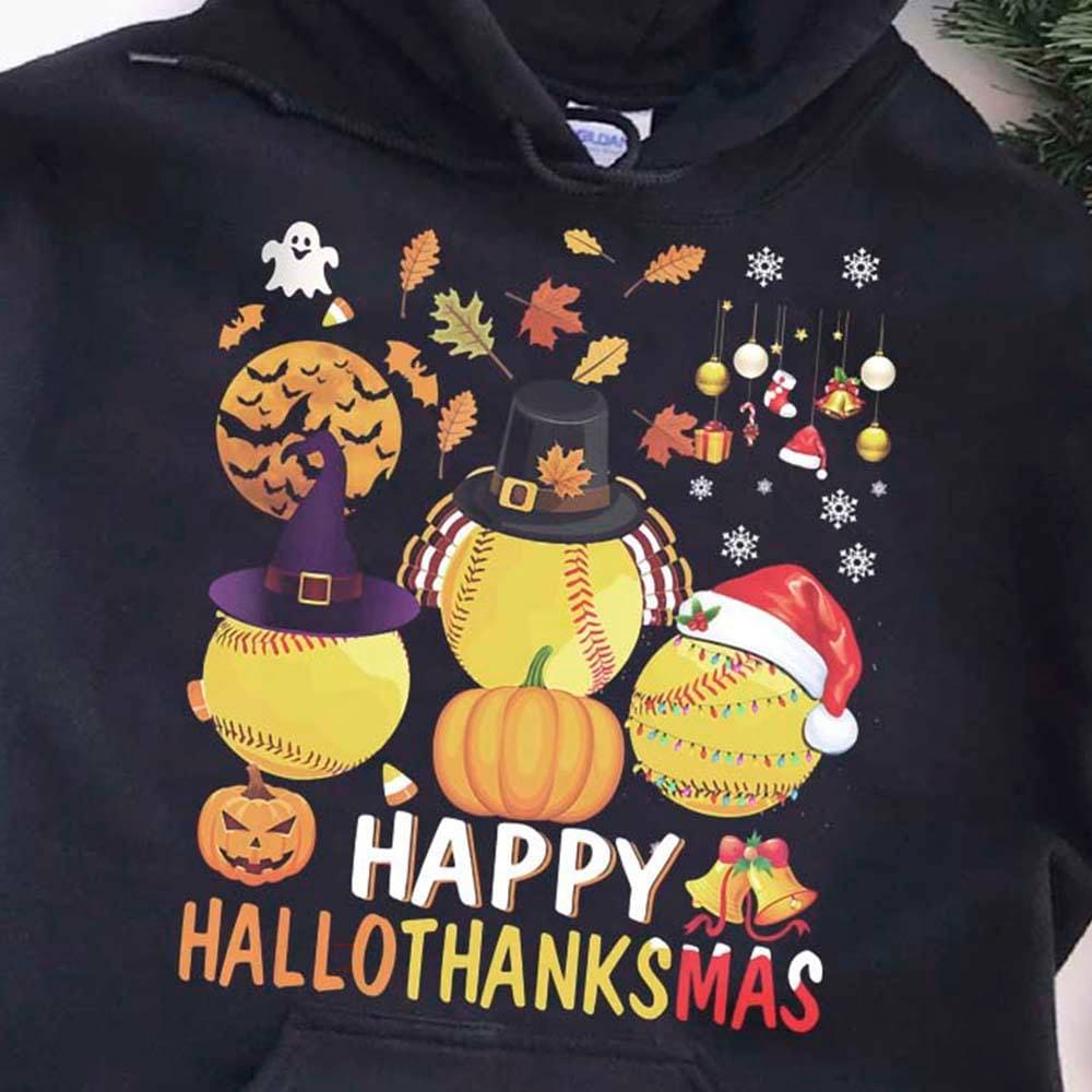 Happy HalloThanksMas - Softball player T-shirt, gift for the holidays