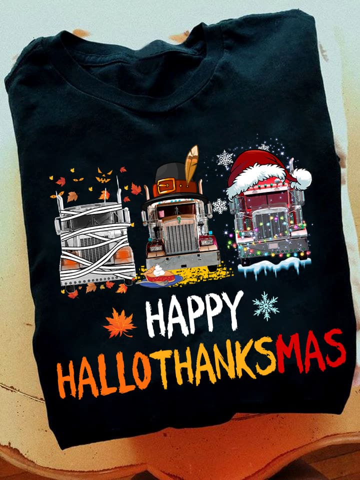 Happy Hallothanksmas - Christmas ugly sweater, gift for trucker