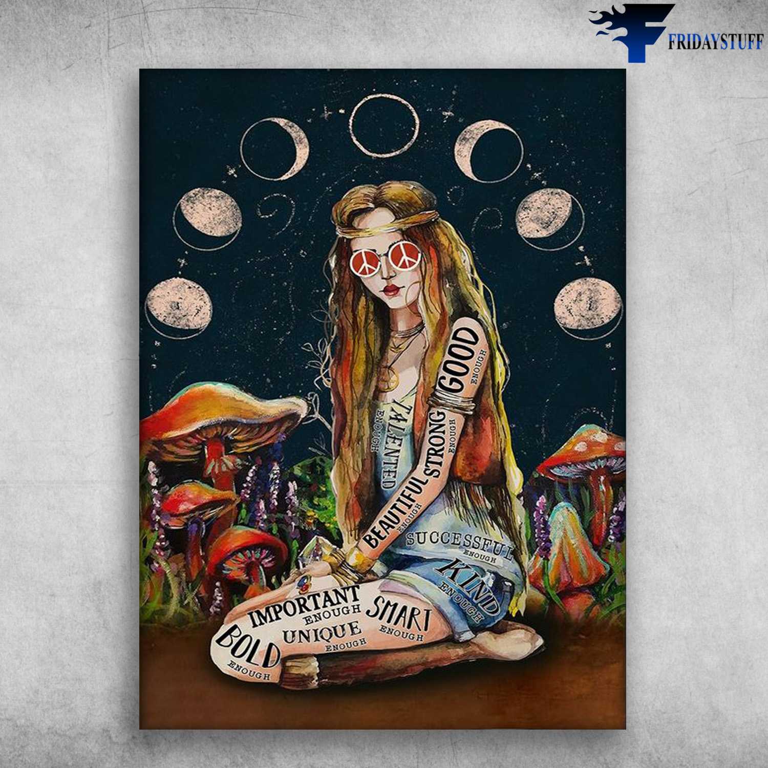 Hippir Girl, Moon Night Poster, Bold, Important, Smart, Strong, Good, Talented, Beautuful