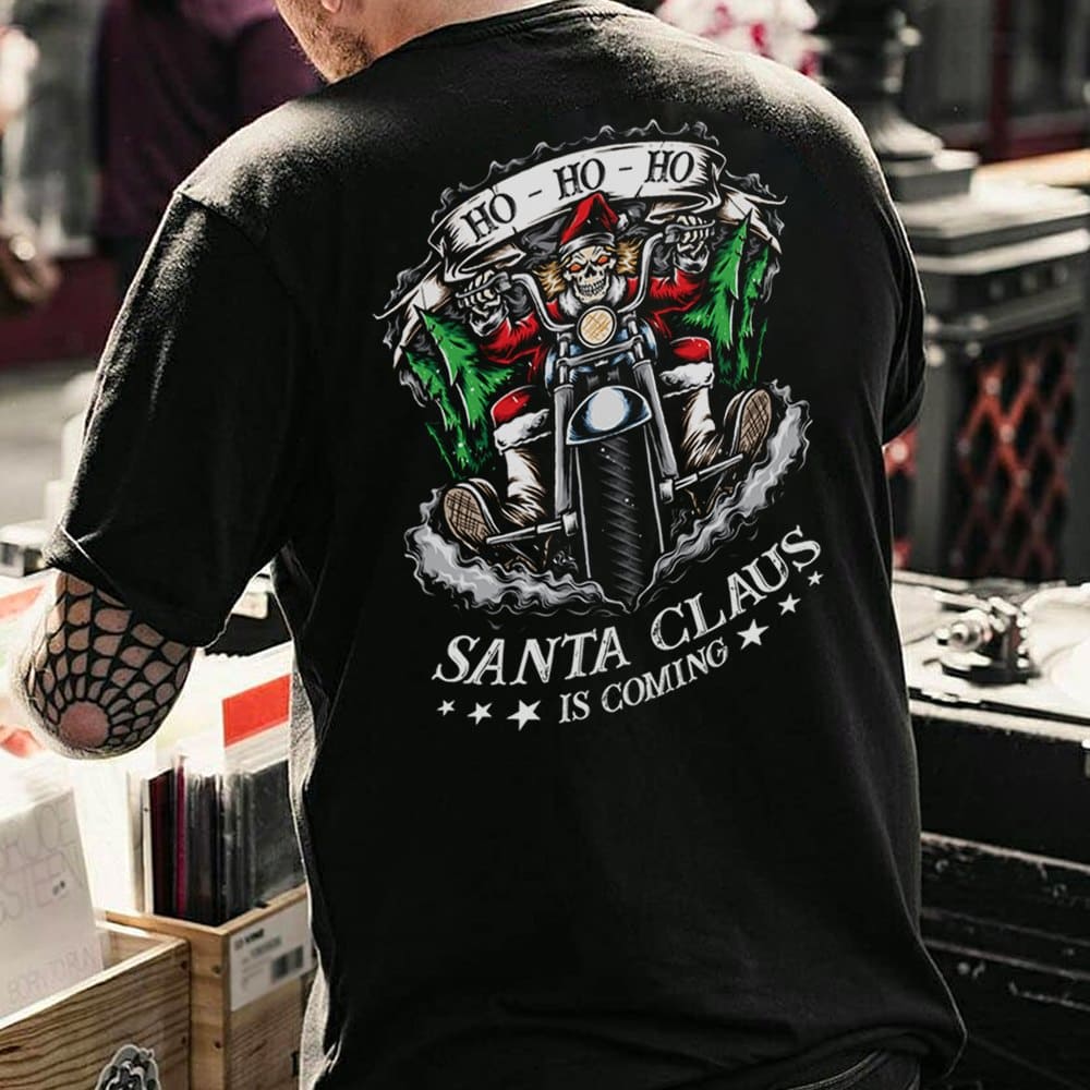 Ho ho ho Santa Claus is coming - Skull Santa Claus, Santa Claus riding motorcycle
