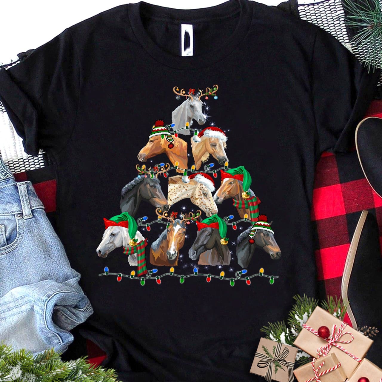 Horse Christmas tree - Gift for Christmas day, Christmas ugly sweater