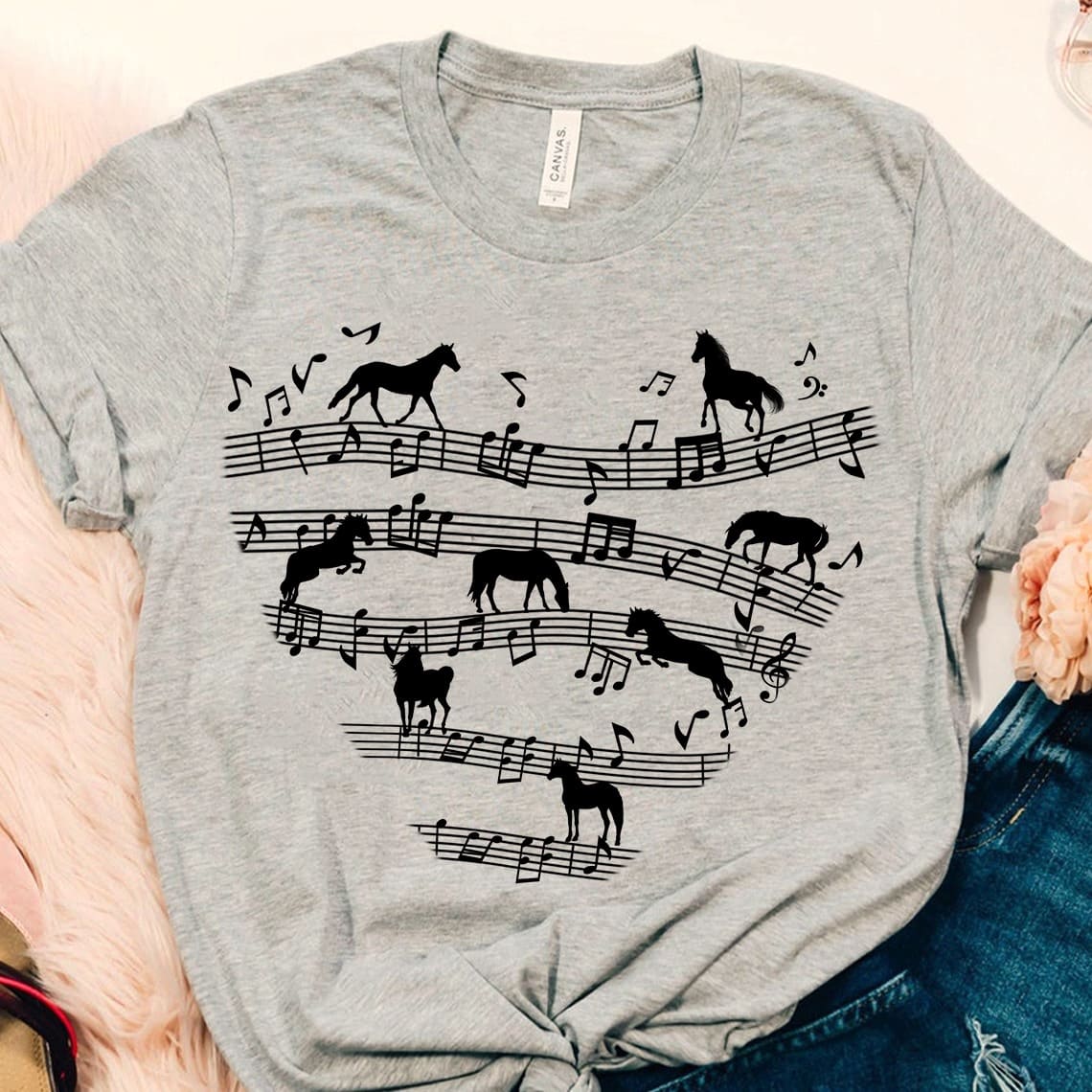 Horse and music - Horse graphic T-shirt, music lover gift