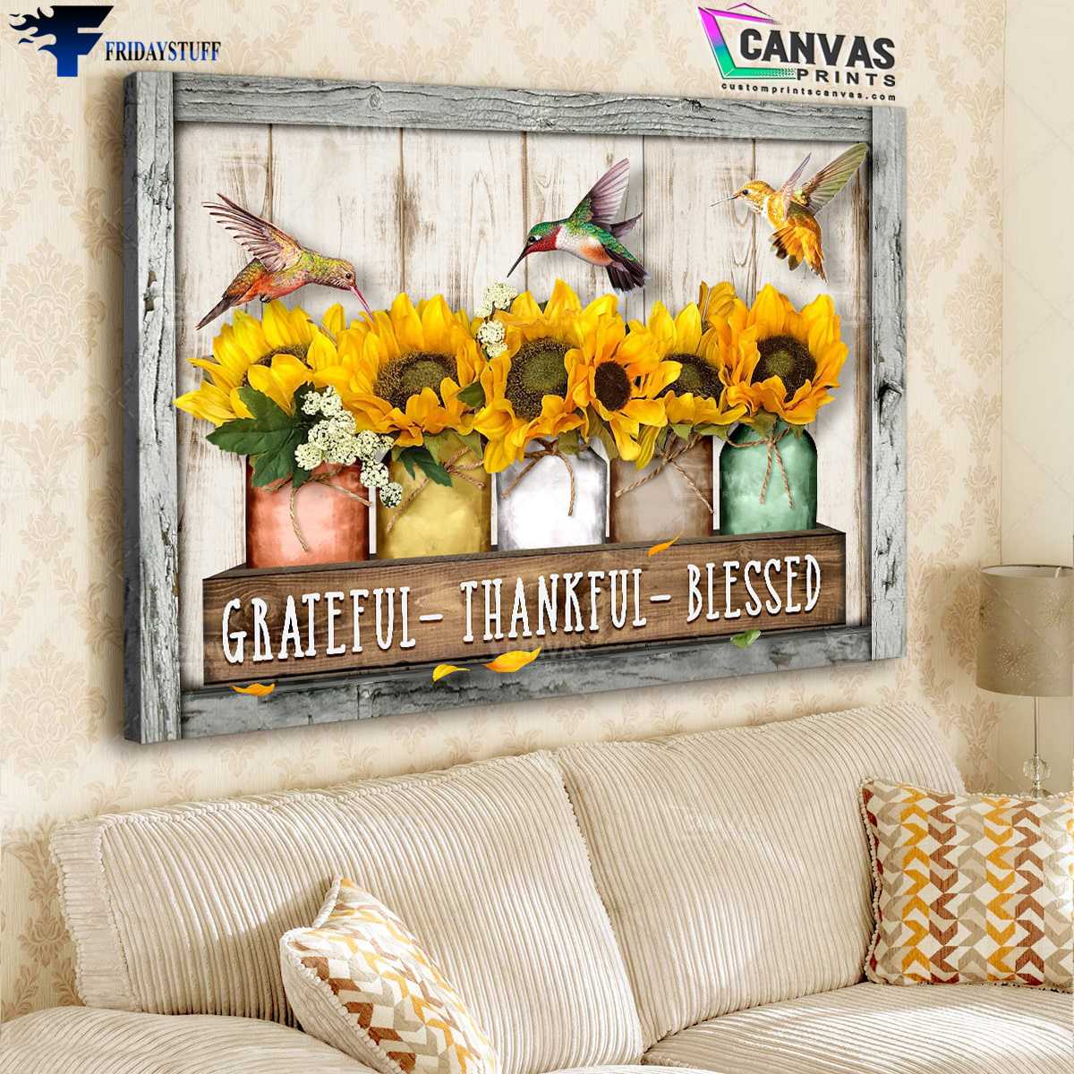 Hummingbird Poster, Sunflower Lover, Grateful, Thankful, Blessed