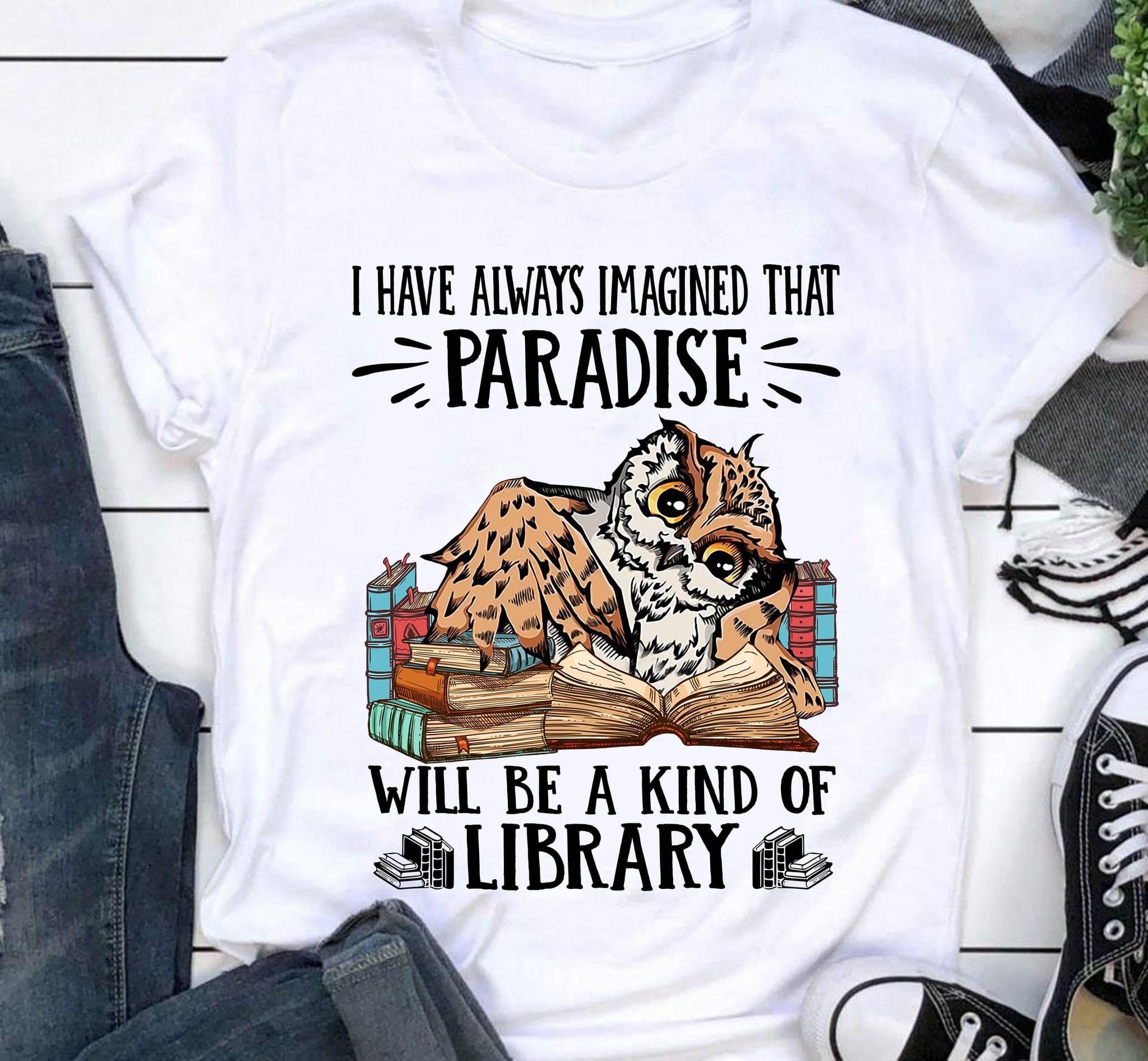 I have always imagined that paradise will be a kind of library - Owl reading book, library the paradise