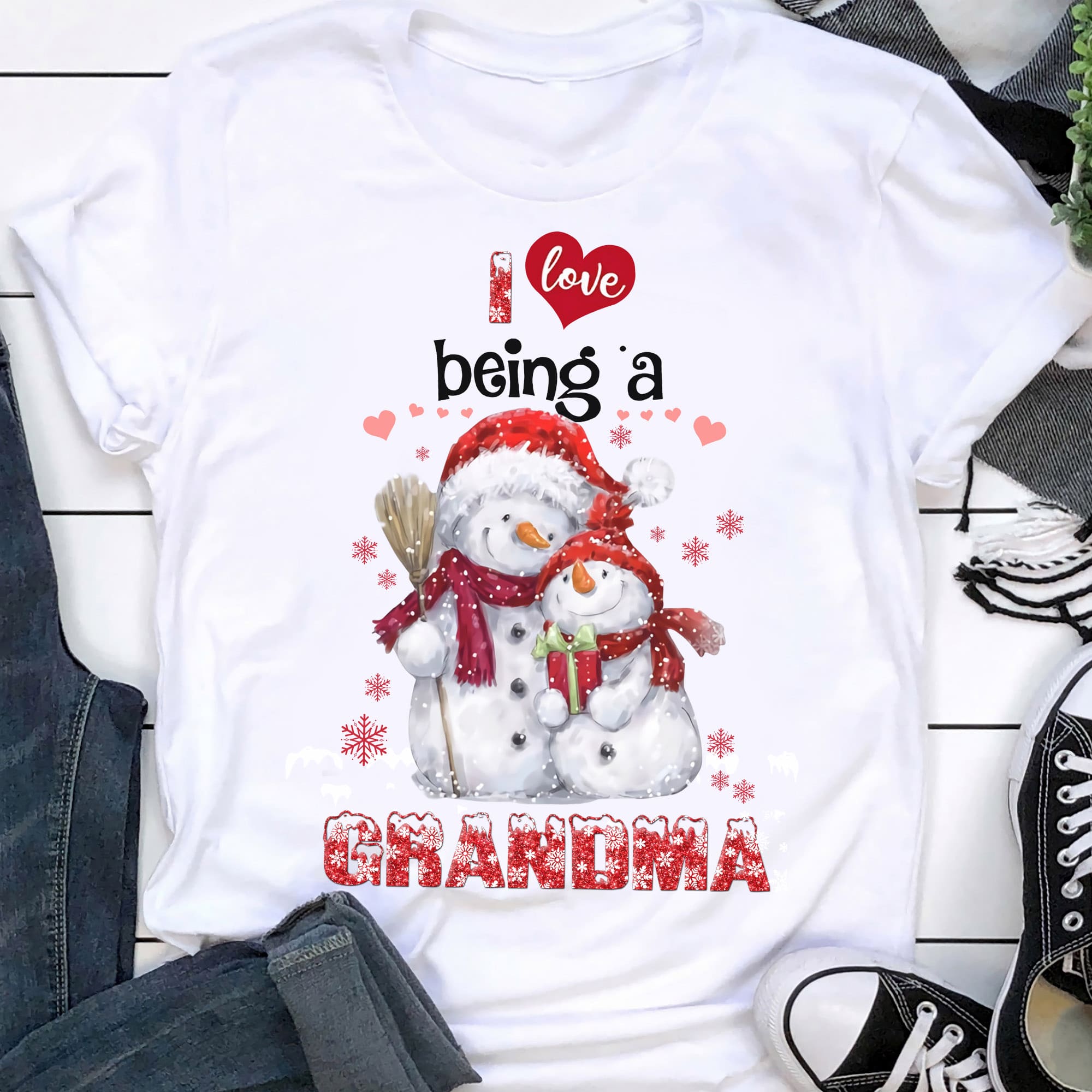 I love being a grandma - Christmas gift for grandma, snowman family