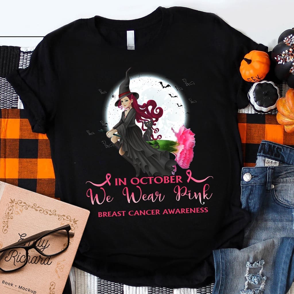 In october we wear pink - Breast cancer awareness, Halloween beautiful witch