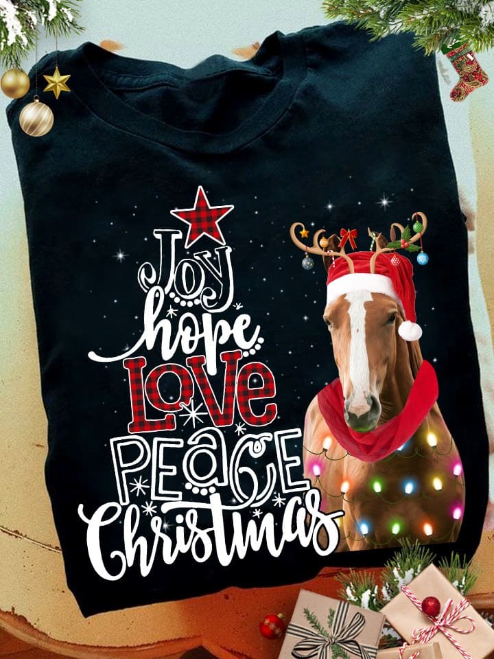 Joy hoppe love - Peace Christmas, Christmas with horse, horse wearing Santa hat