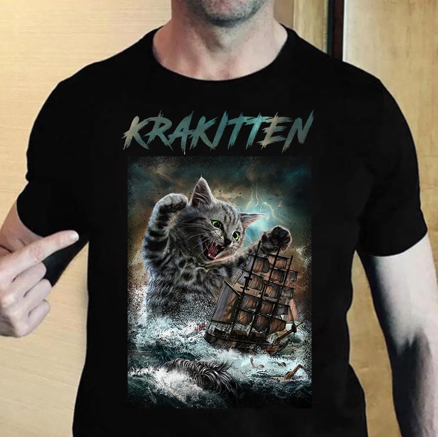 Krakitten monster - Kraken monster, Funny cat graphic T-shirt, monster of the sea