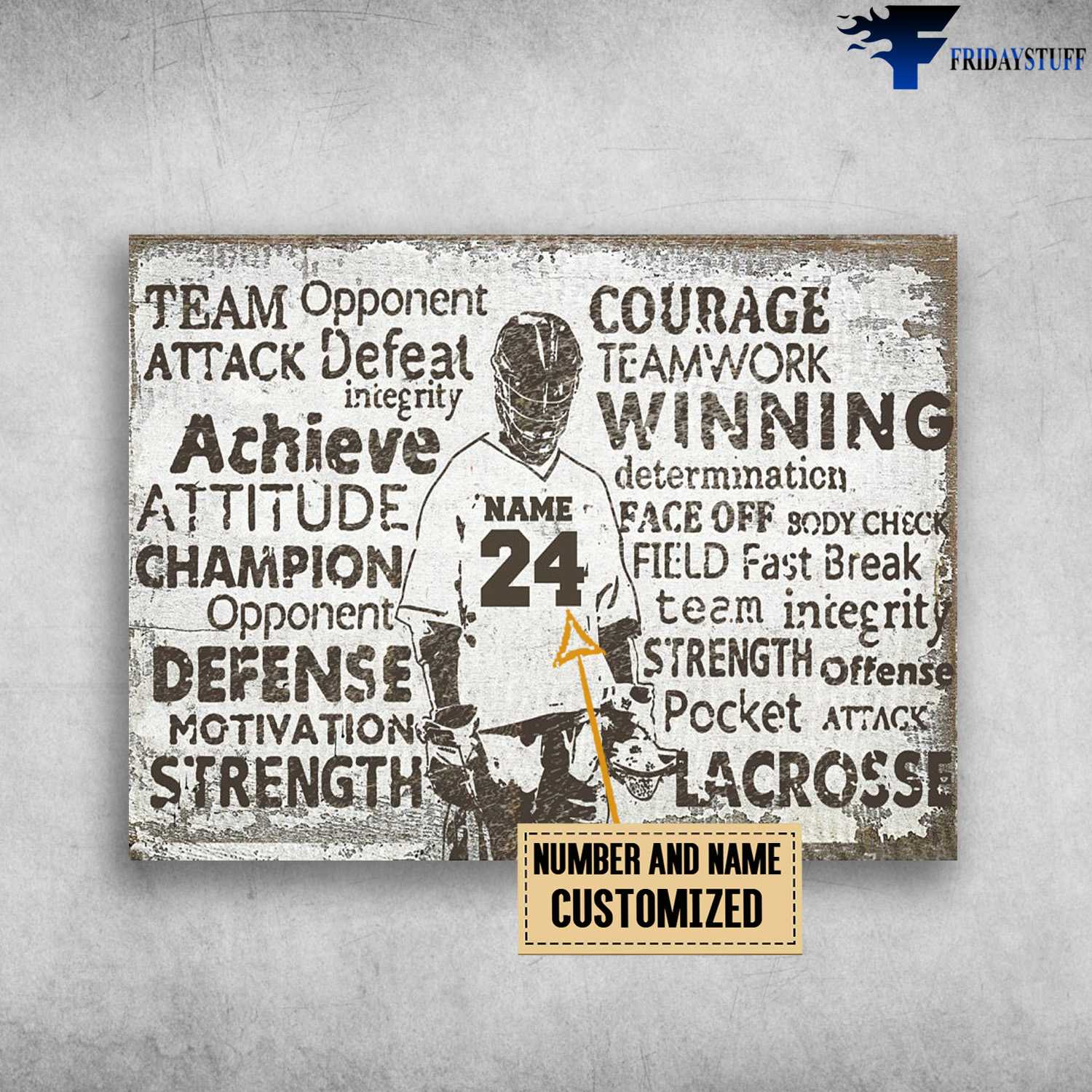 Lacrosse Poster, Lacrosse Player, Team, Opponent, Attack, Defeat, Incegrity, Achiece, Attitude, Champion, Courage