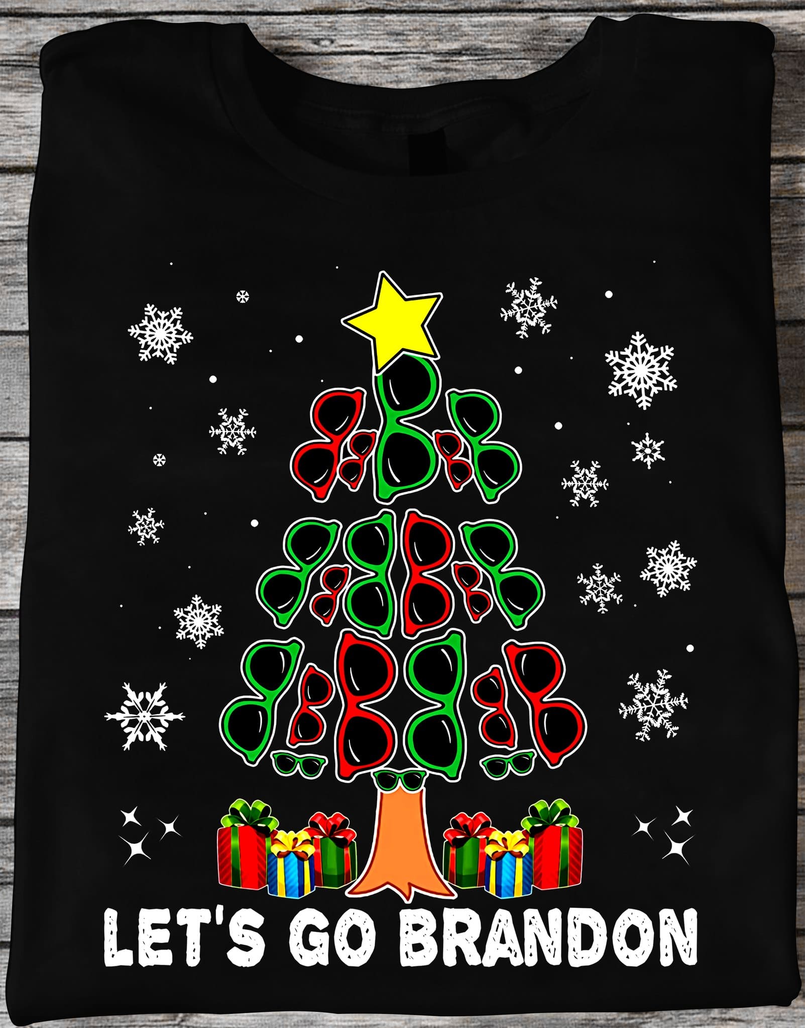 Let's go Brandon - Christmas day tree, tree of sunglasses, fvck Joe Biden T-shirt