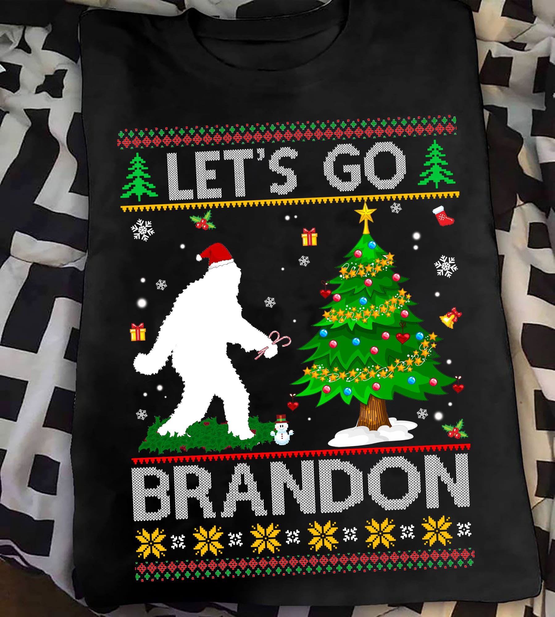 Let's go Brandon - Christmas ugly sweater, T-shirt for Christmas, Bigfoot wearing Santa hat