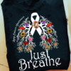 Lung cancer awareness - Just breathe, lung cancer ribbon, lung and flower