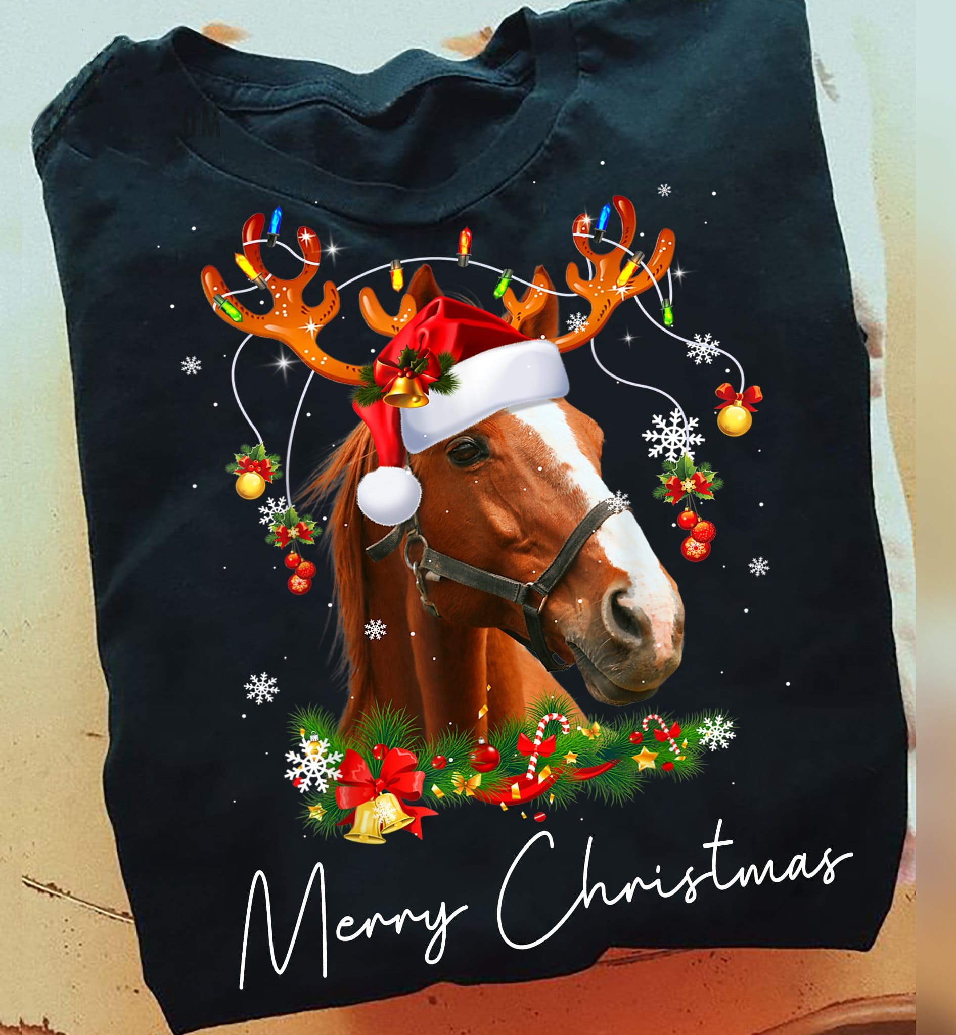 Merry Chritmas - Horse wearing Santa hat, Christmas day ugly sweater