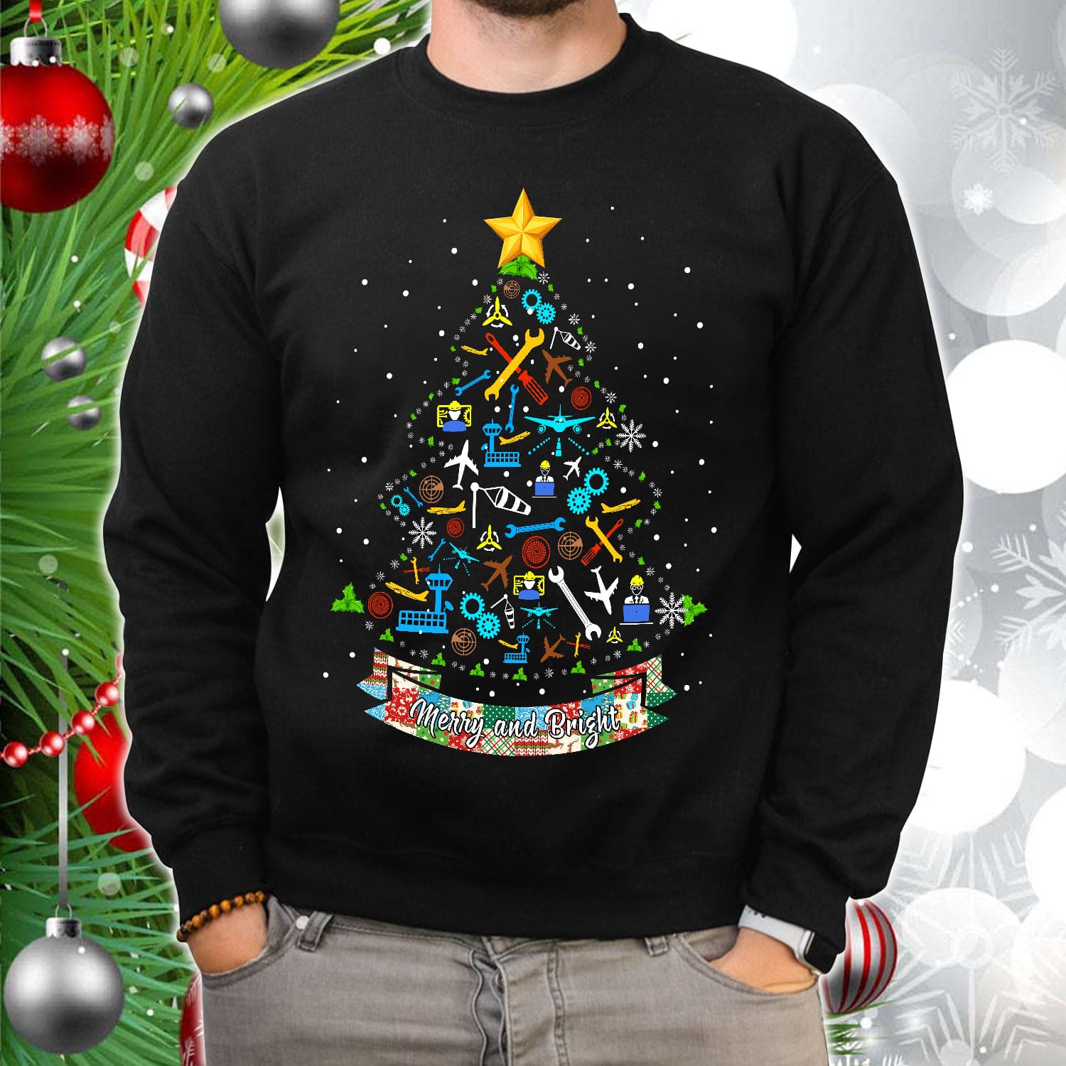 Merry and bright - Gift for pilot, Merry Christmas T-shirt