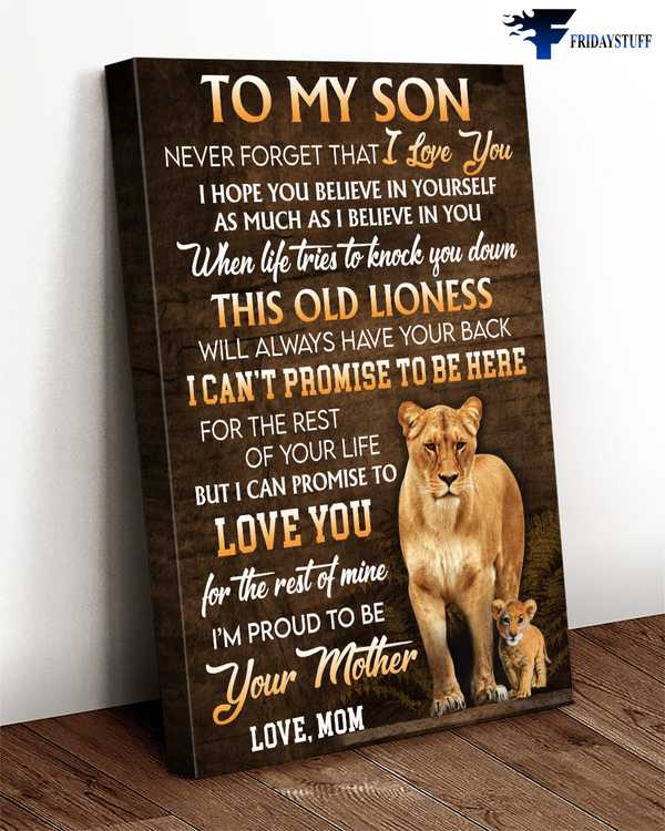 Mom And Son, Lion Poster, To My Son, Never Foget That, I Love You, I Hope You Believe In Yourself, As Much As, I Believe In You, When life Tries To Knock You Down, This Old Lioness