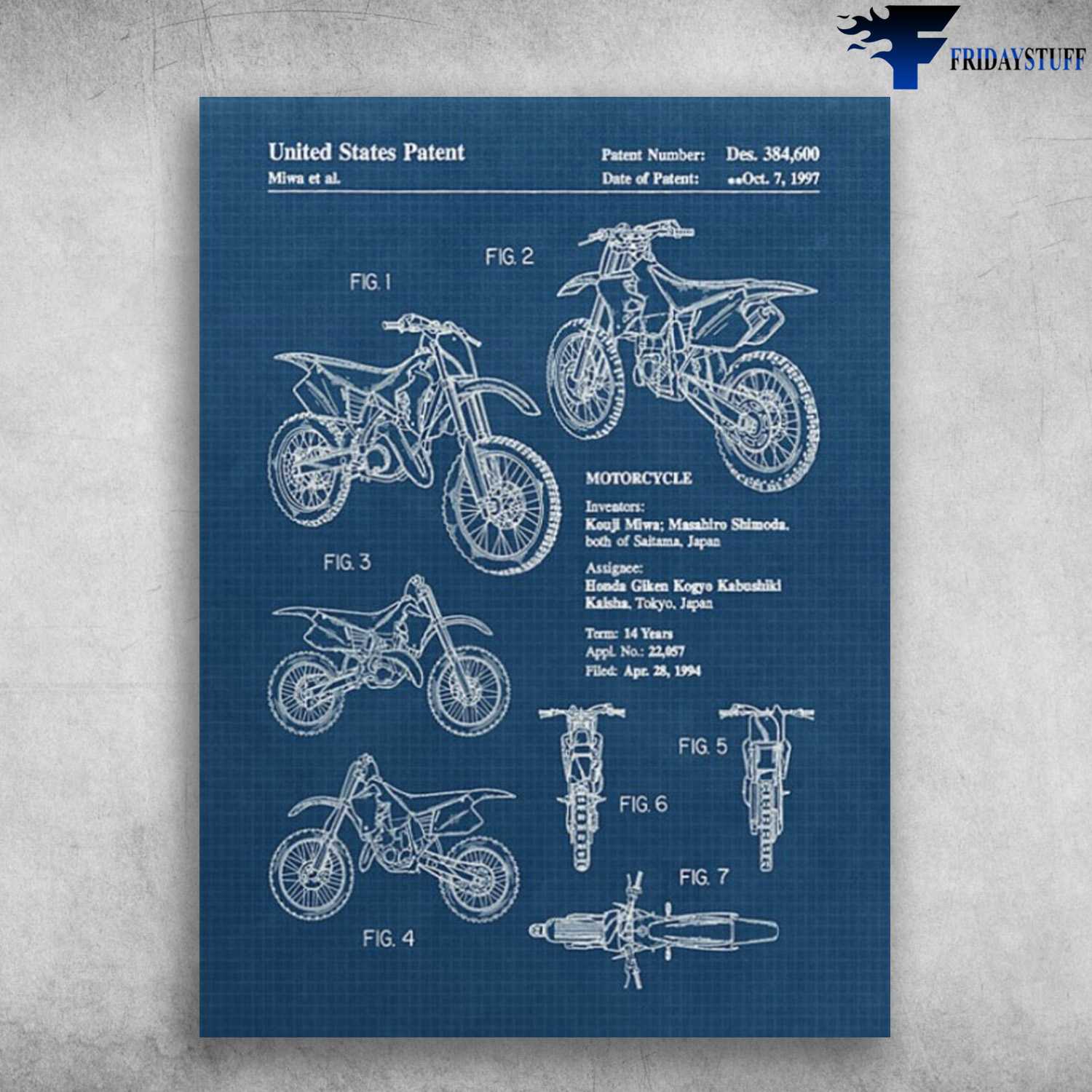 Motocross Poster, Dirt Bike, Motorcycle Lover, United Sttates Patent