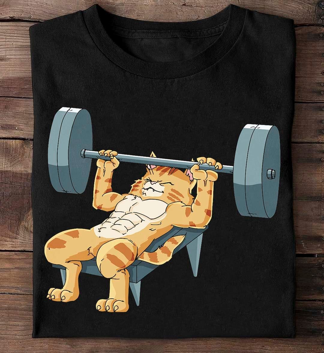 Muscle cat T-shirt - Cat lifting weights, gift for bodybuilder