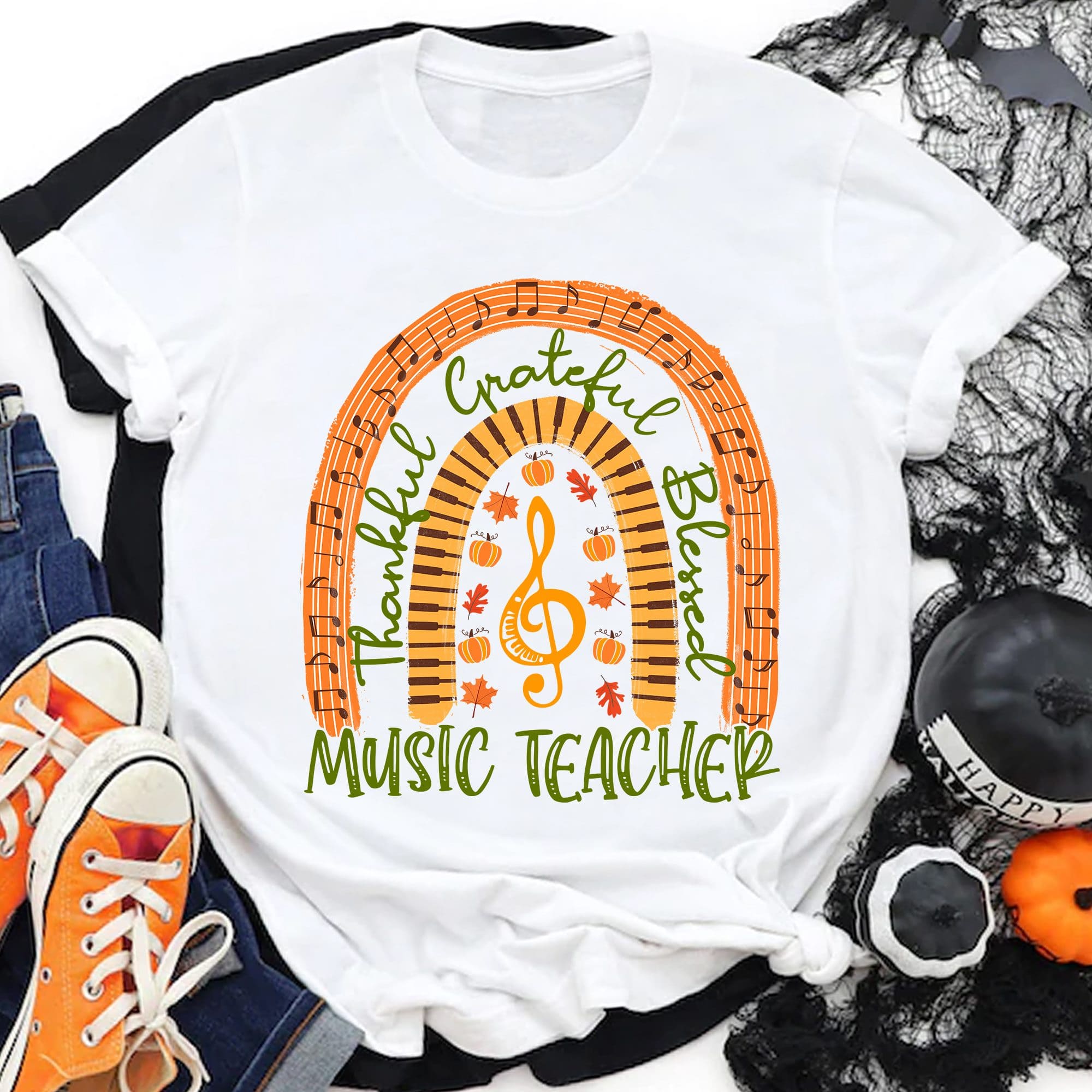 Music teacher - Halloween gift for teacher, Thankful grateful blessed